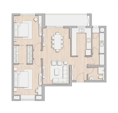 1 BHK Luxe floor plan at Godrej Global Business City, approx. 1,050 sq.ft.