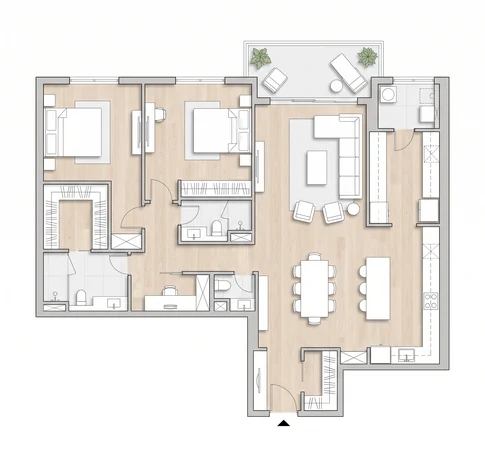 2 BHK + Study Luxe floor plan at Godrej Global Business City, approx. 1,540 sq.ft.