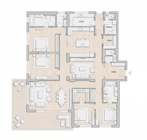 3 BHK + U floor plan at Godrej Global Business City, approx. 2,500 sq.ft.